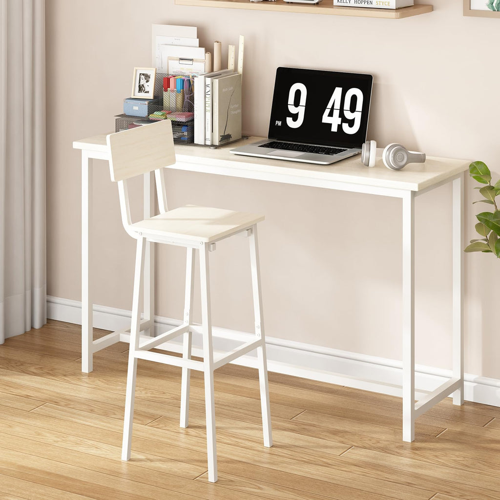 GILLAS Set of 2 Bar Stools, Tall Bar Stool with Backrest and Footrest, Tall Bar Chairs, Industrial Style Counter Height Bar Stool for Dining Room, Kitchen, White