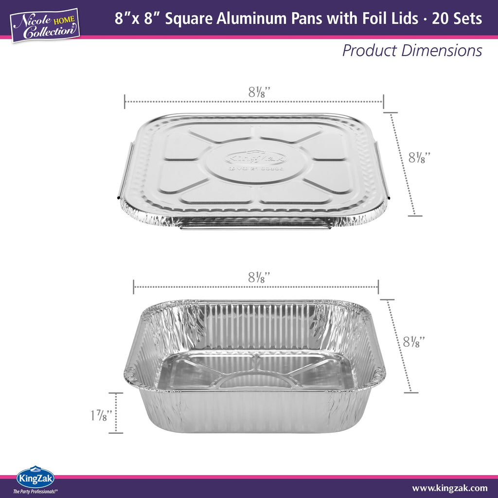 8x8 Aluminum Pans With Lids (10 Pack) 8 Inch Foil Pans With Covers - Cake Pans - Aluminum Square Pans With Lids - Disposable Food container - great For Cake Baking, Cooking, Freezing, Prepping Food