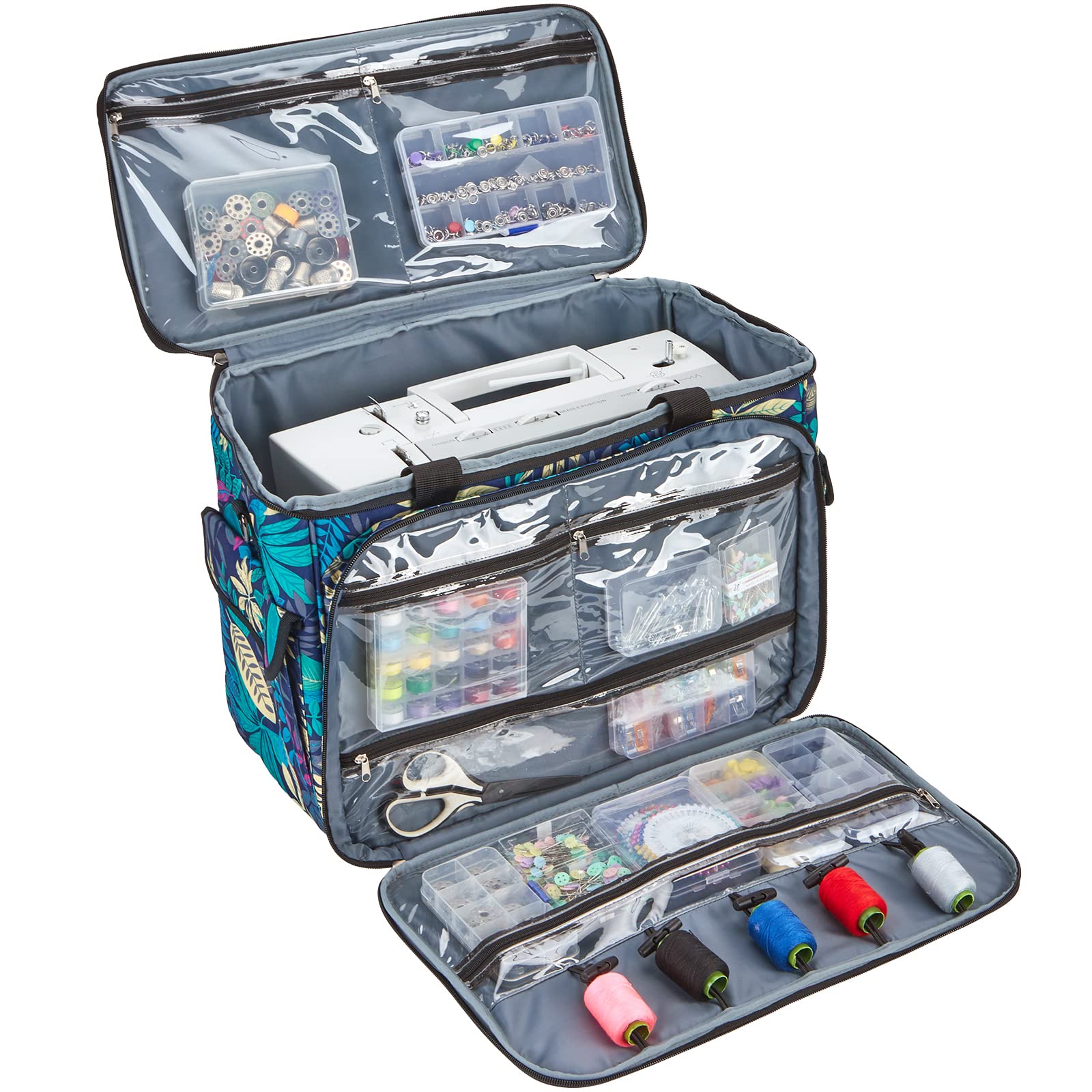 HOMEST Sewing Machine Carry Case, with Shoulder Strap and Front Pocket | Fits most standard Singer, Brother and Janome machines, with storage pockets for sewing accessories and tools, Floral