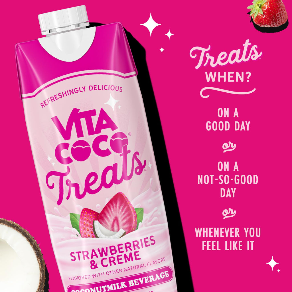 Vita Coco Treats Strawberries & Creme Coconut Milk Drink | Sweet, Refreshing, Treat | Cremey Pink Drink Alternative | 16.9 fl oz (Pack of 12)