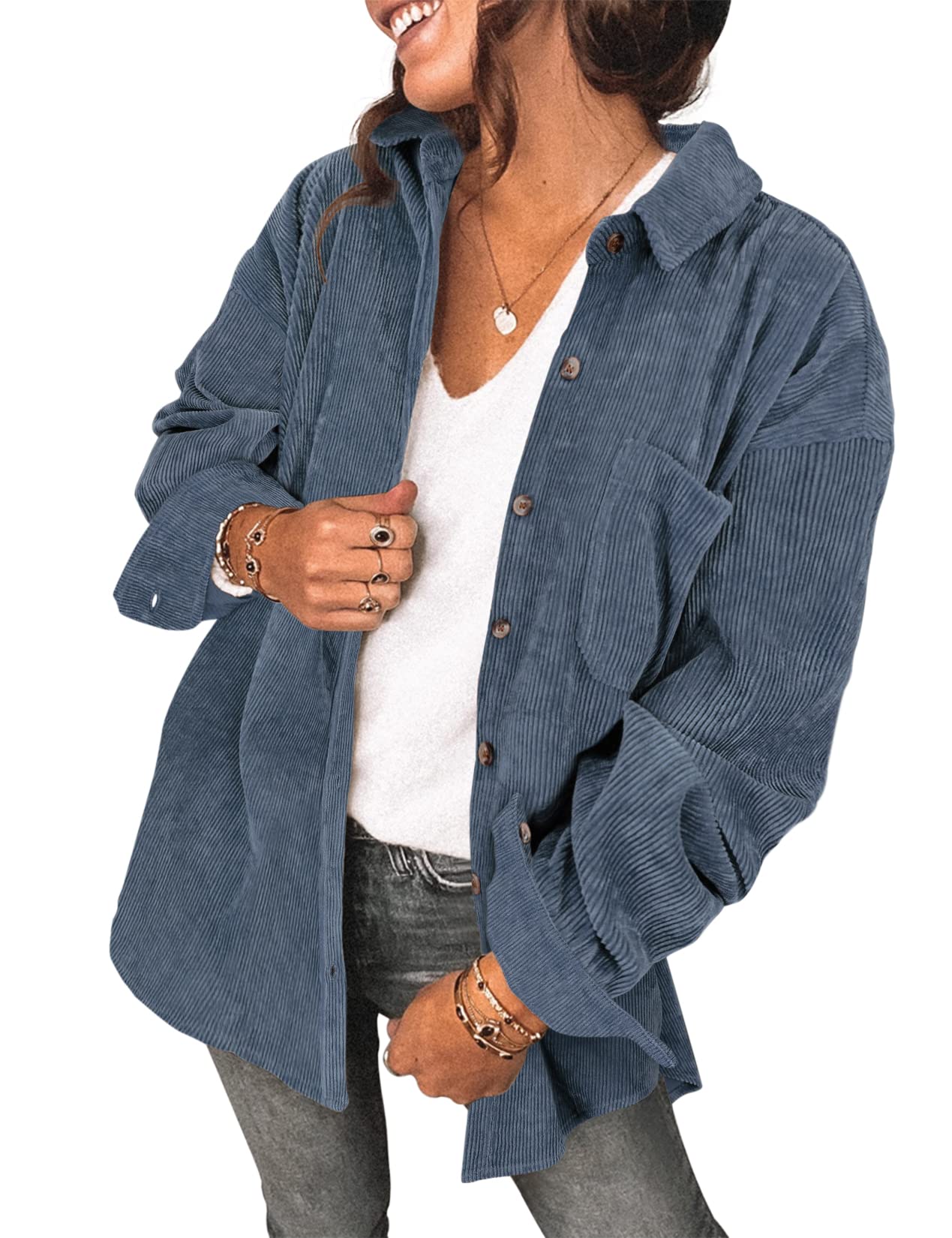 Saslax Women's Corduroy Shirt Shacket Jacket