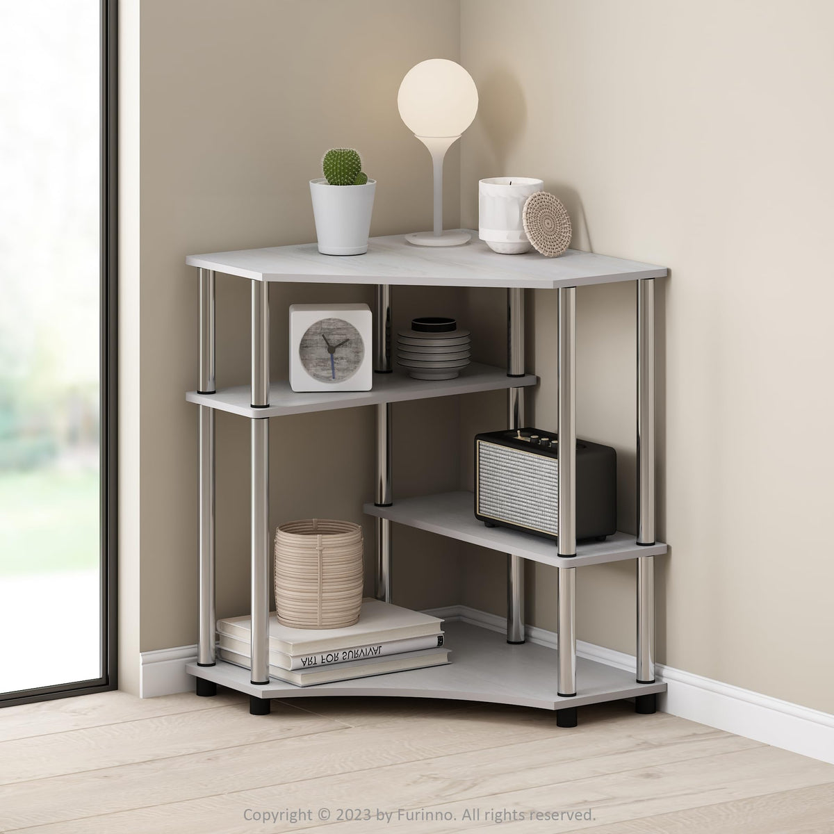 Furinno Turn-N-Tube Book Shelf, 4-Tier Bookshelf, Bookcase with Multipurpose Compact Display Rack, 11.6 x 23.6 x 43.2, for Living Room, Bedroom, Home Office, Americano/Black