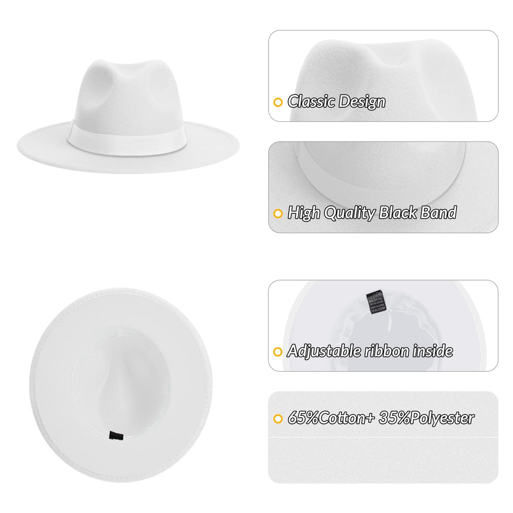 KUJUHA Fedora Hats for Mens/Womens Felt FedoraHats Two Tone Wide Brim Fedora Hats Rancher Hat
