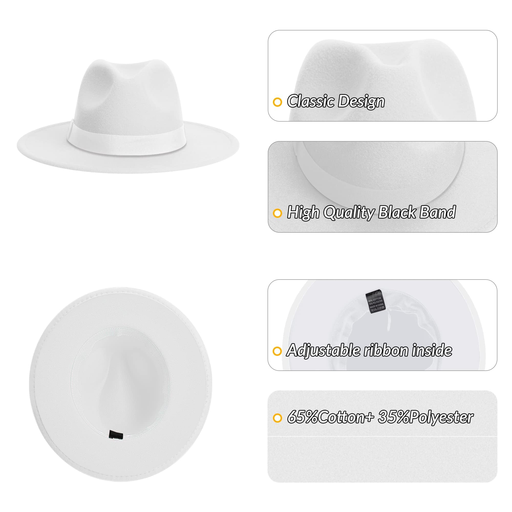 KUJUHA Fedora Hats for Mens/Womens Felt FedoraHats Two Tone Wide Brim Fedora Hats Rancher Hat
