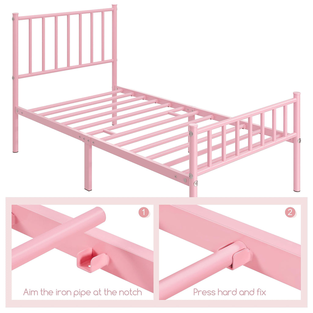 Yaheetech Twin Bed Frame Metal Platform Bed Frame Mattress Foundation with Spindle Headboard & Footboard/No Box Spring Needed/14 Inch Underbed Storage/Firm Support & Easy Set up Structure, Black