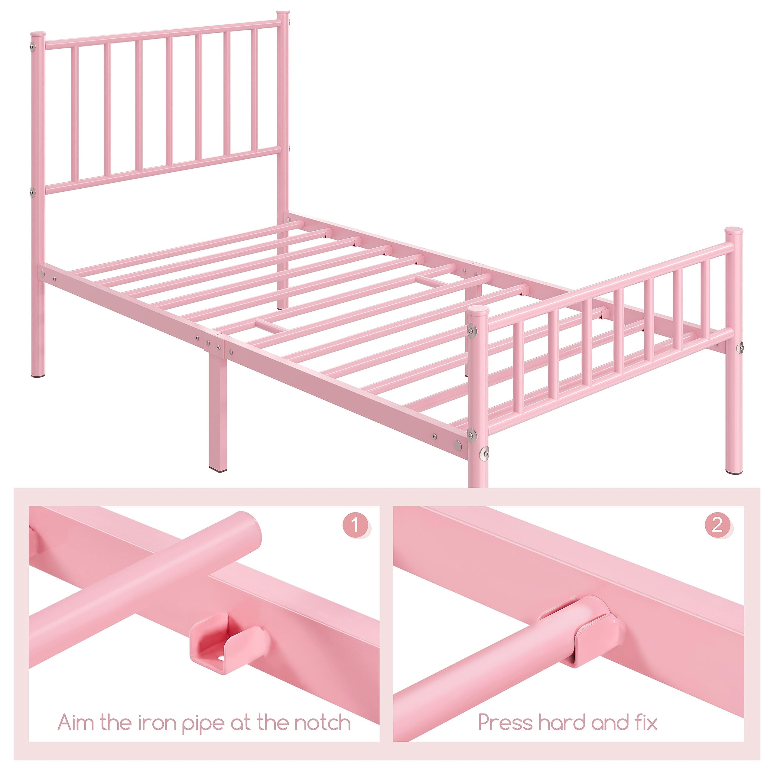 Yaheetech Twin Bed Frame Metal Platform Bed Frame Mattress Foundation with Spindle Headboard & Footboard/No Box Spring Needed/14 Inch Underbed Storage/Firm Support & Easy Set up Structure, Black