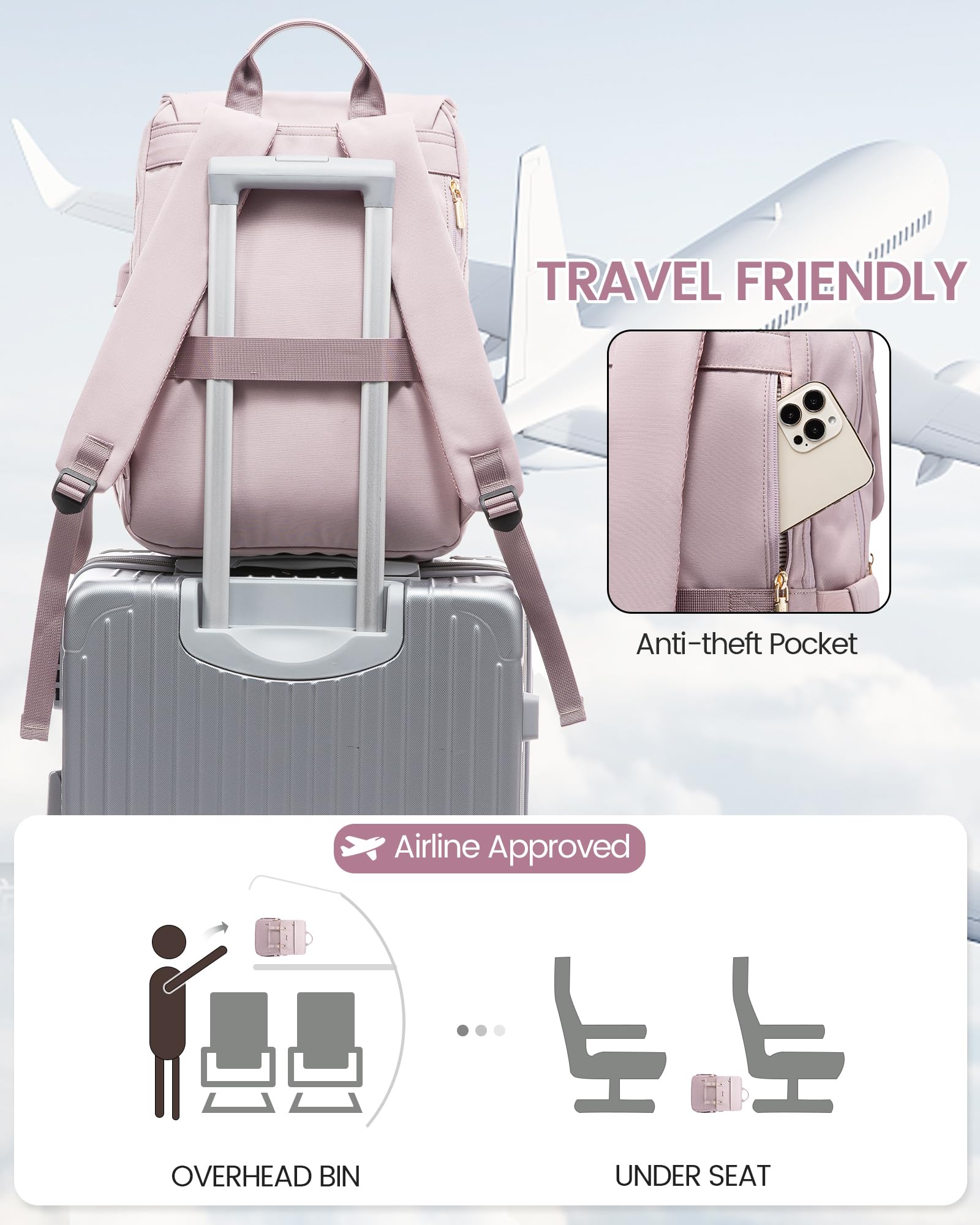 LOVEVOOK Laptop Backpack for Women, 15.6 Inch Vintage Travel Backpack Purse – Airline Approved Large Computer Bag, Lightweight for Nurse Teacher