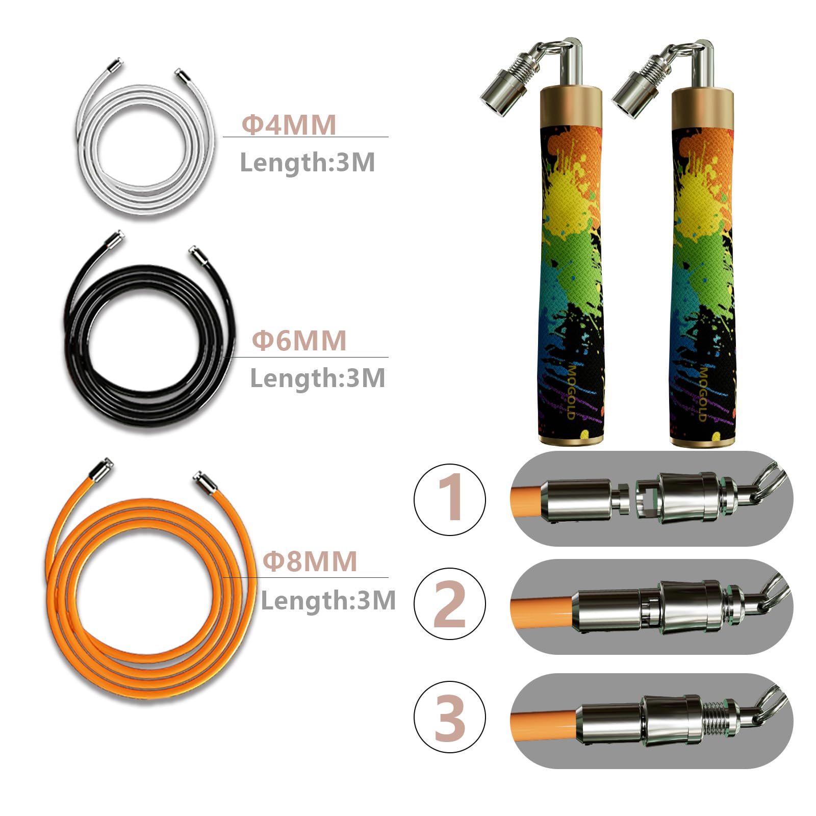 Weighted Jump Rope for Men Women -Interchangeable 1/5lb 1/4lb 1/2lb Heavy jump ropes - 360 Degree Spin - Length Adjustable,Ergonomics Leather Grip Skipping Rope for Fitness Weight Loss & More