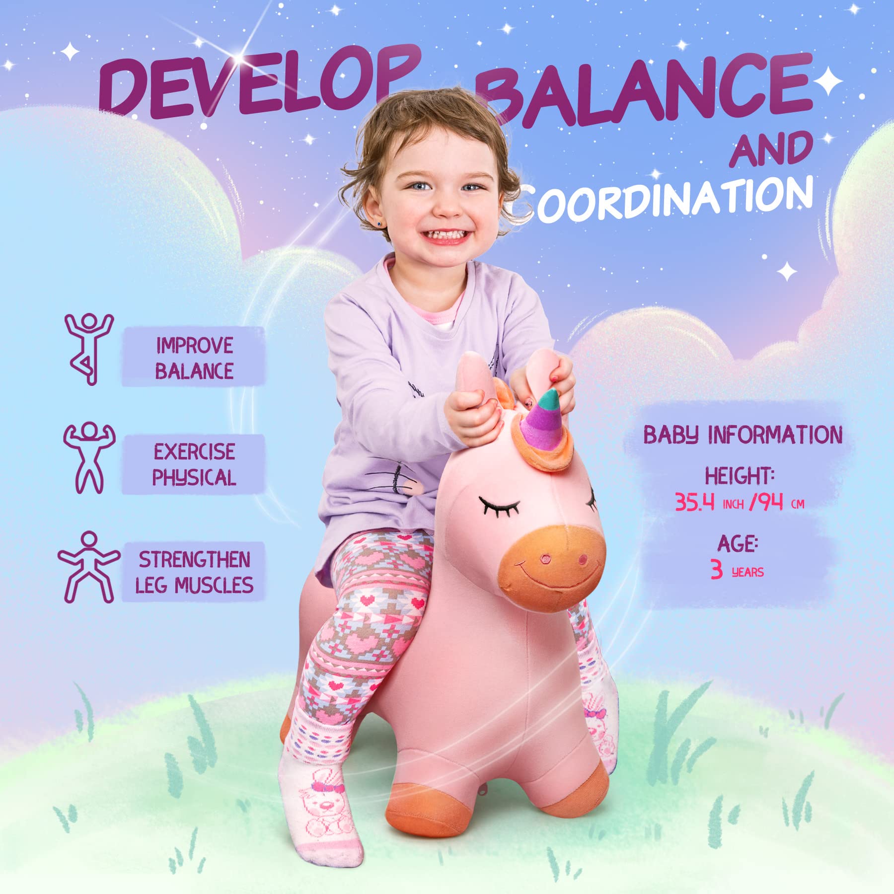 Kids Dinosaur Bouncy Animal Toys, Inflatable Triceratops Bouncer, Ride on Bounce Hopper, Indoor Outdoor Activity Birthday Gift for 18 Months 2 3 4 Years Old Boys