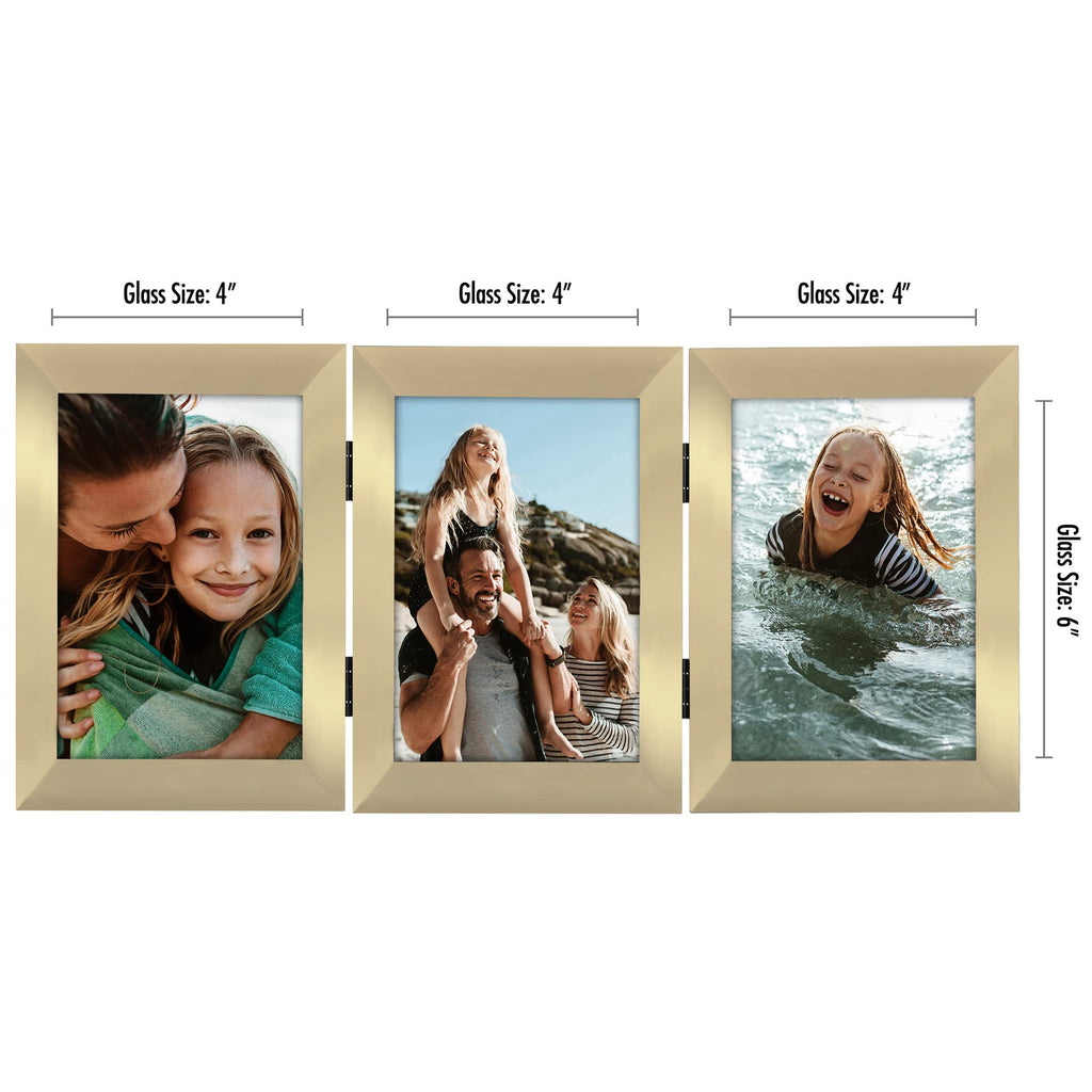 Americanflat Hinged 4x6 Picture Frame with Shatter-Resistant Glass - Double Picture Frames with Engineered Wood - Signature Collection - Photo Frame for Tabletop Display - Black