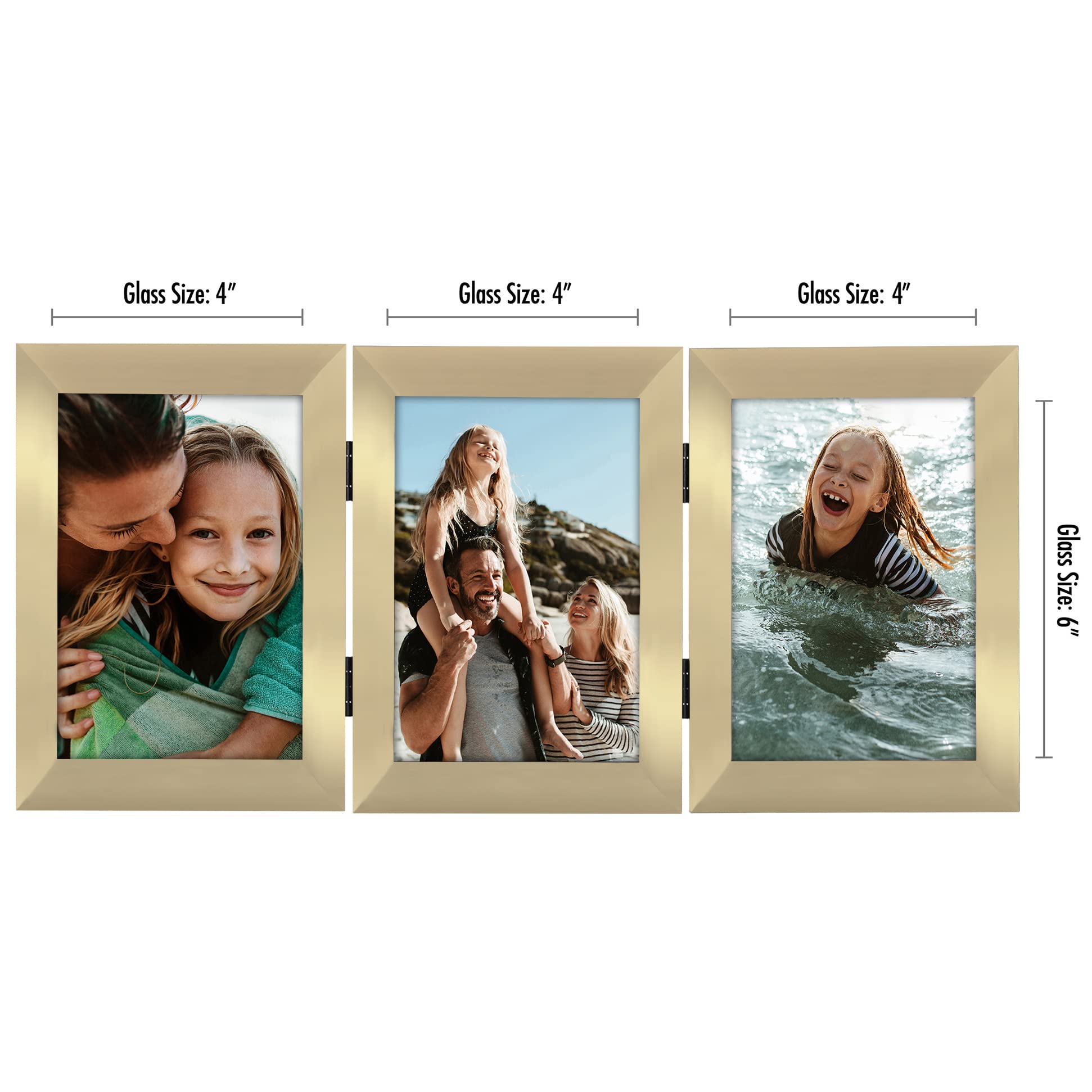 Americanflat Hinged 4x6 Picture Frame with Shatter-Resistant Glass - Double Picture Frames with Engineered Wood - Signature Collection - Photo Frame for Tabletop Display - Black