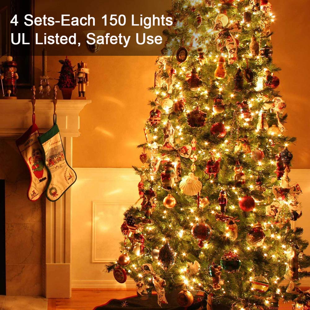 Brizled Christmas Lights, 600 Count 139.2ft Incandescent Mini Lights, Connectable 120V UL Certified for Xmas Wedding Bedroom Porch Decor, White Wire, Warm White