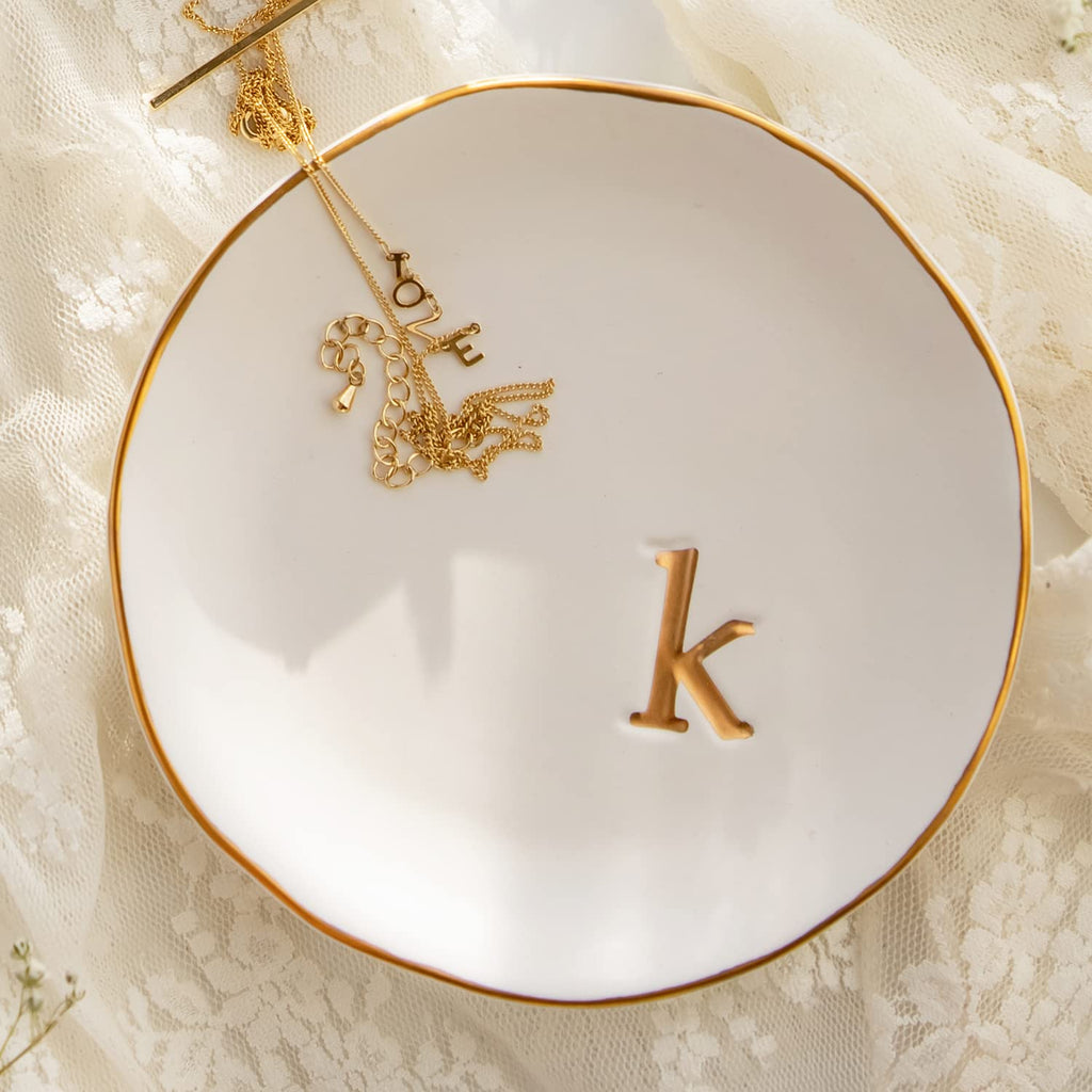 COLLECTIVE HOME - Ceramic Jewelry Tray, Decorative Trinket Dish for Rings Earrings Necklaces Bracelet Watch Keys, Birthday Mother's Day Christmas Gift for Women, 4.75", White Surface (A)