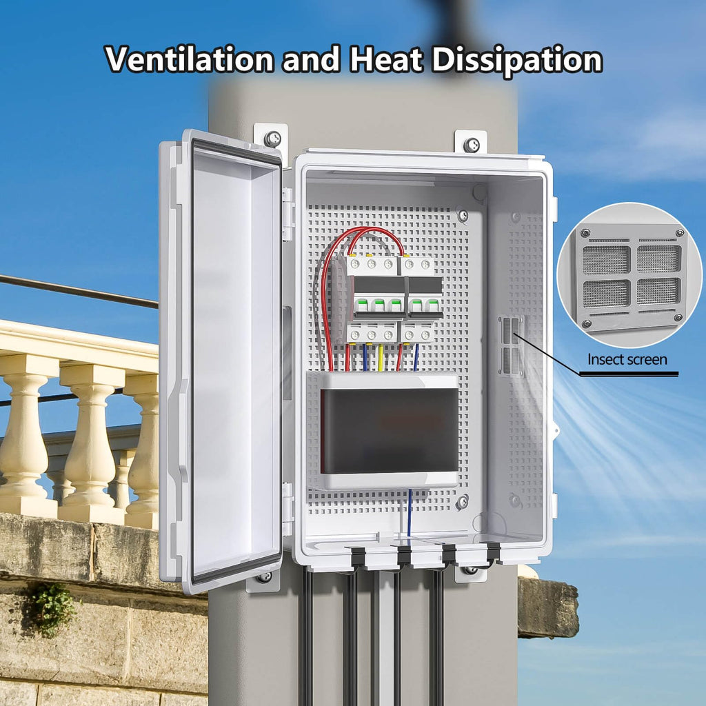 ABS Electrical Junction Box, Ventilated Design, Cable Grommets, IP65 Waterproof Enclosure, Indoor/Outdoor Use with Mounting Panel. (Clear Cover, 8.7"x6.7"x4.3")