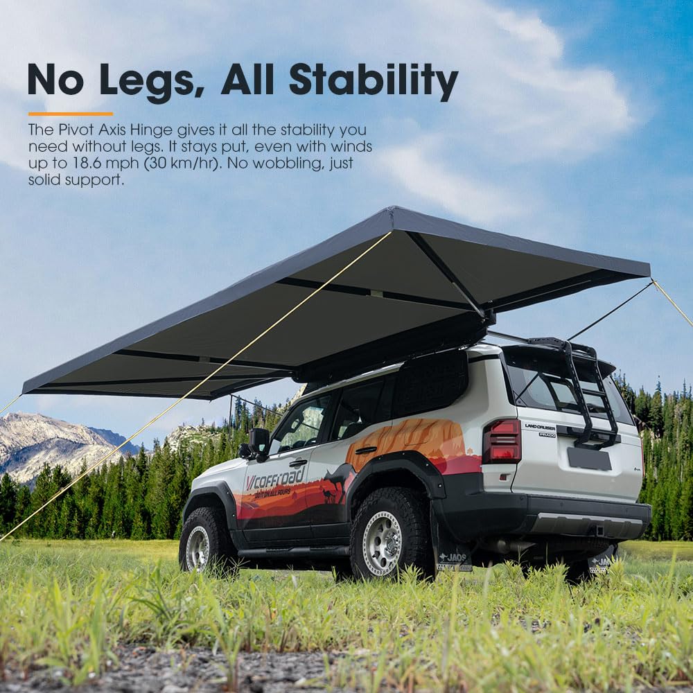 SanHima Vehicle Awning 4.6ft x 6.6ft - Roof Rack Pull Out Side Awning 30ft² Sun Shade UPF50+ Weatherproof for Camping Car SUV Truck Van
