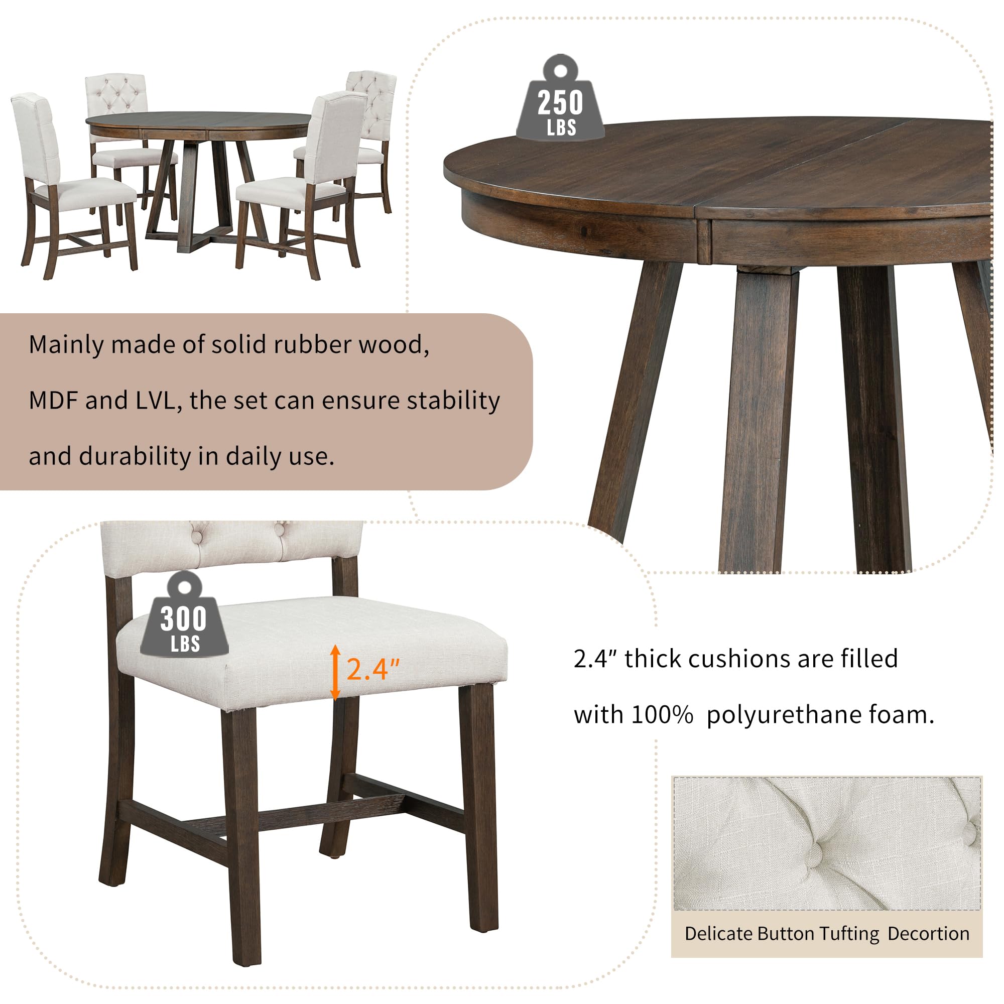 LUMISOL 5-Piece Dining Table Set for 4, Farmhouse Round Kitchen Table Set with Special Shaped Legs and 4 Upholstered Chairs for Kitchen, Dining Room, Small Space, Antique Blue