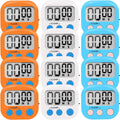 12 Pack Small Digital Kitchen Timer Magnetic Back and ON/Off Switch,Minute Second Count Up Countdown（White,Blue,Orange