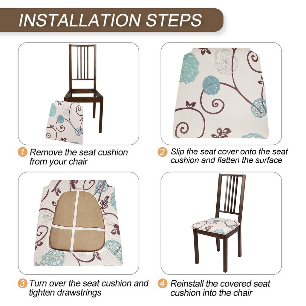 SearchI Seat Covers for Dining Room Chairs Stretch Printed Chair Seat Covers Set of 2, Removable Washable Upholstered Chair Seat Protector Cushion Slipcovers for Kitchen, Office(Ball Flower)