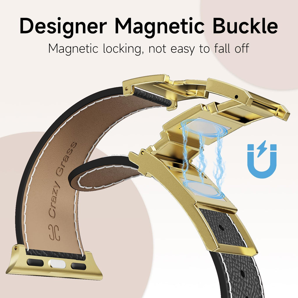 Designer Leather Band Compatible with Apple Watch 49mm46mm45mm44mm42mm41mm 40mm38mm for Women,Magnetic Buckle Replacement Strap for iWatch Ultra 3/2 /1 SE 3/2/1 Series 11/10/9/8/7/6/5/4/3/2/1