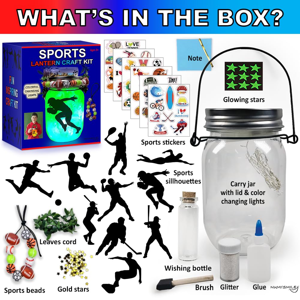 NUMI'SMILE Sports Nightlight Gifts for Boys, DIY Kids Crafts & Christmas Presents Ages 3 4 5 6 7 8-12 Years Old, Baseball, Soccer, Basketball, Football Gifts, Hockey, Tennis, Surfing Art Kit