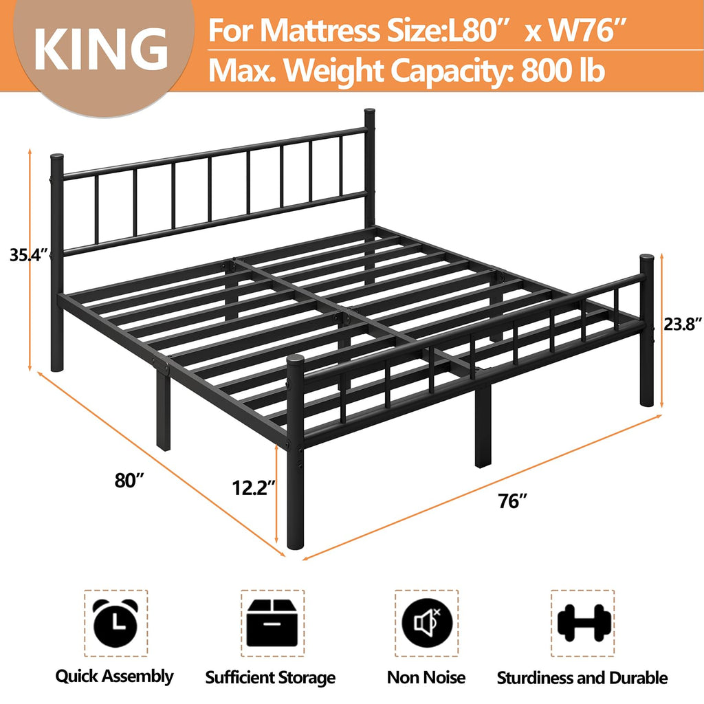 zizin Twin Size Metal Bed Frame with Headboard & Footboard 14 Inch Metal Platform Mattress Foundation Support with Steel Slat, Under Bed Storage, No Box Spring Needed