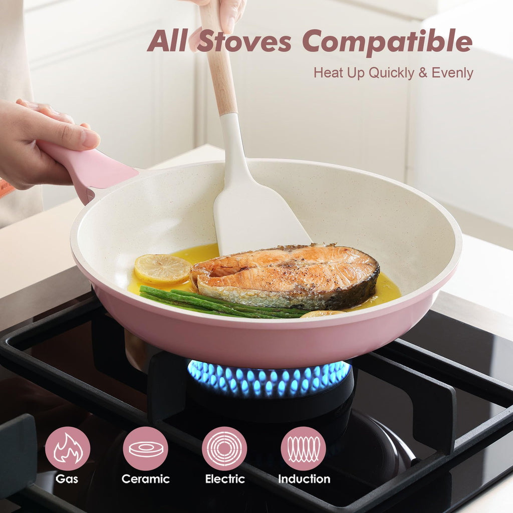 SENSARTE Nonstick Ceramic Frying Pan 8-Inch, Healthy Non Toxic Skillet, Induction Compatible Omelet Pan with Heat Resistant Handle, PFAS-Free, Cream White