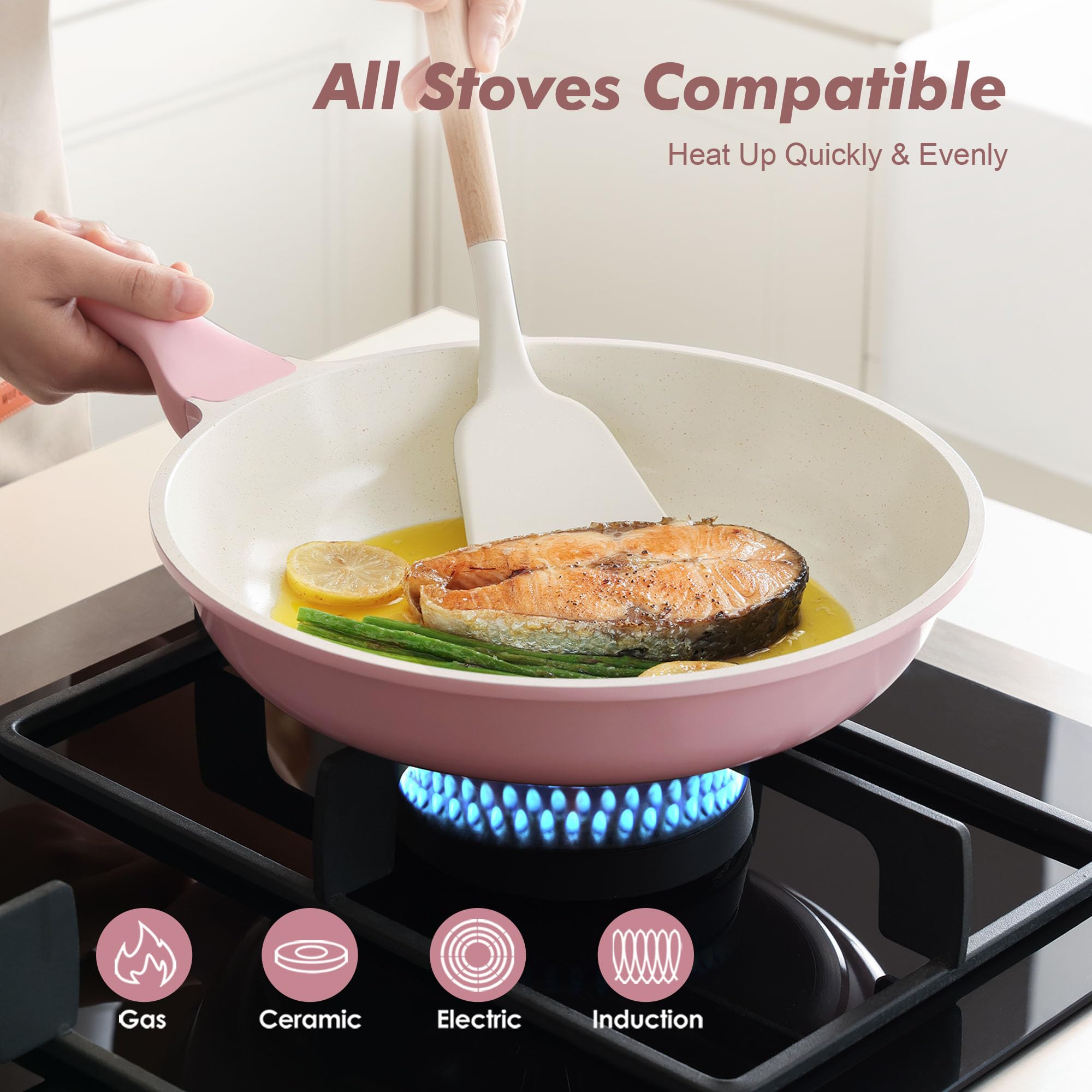 SENSARTE Nonstick Ceramic Frying Pan 8-Inch, Healthy Non Toxic Skillet, Induction Compatible Omelet Pan with Heat Resistant Handle, PFAS-Free, Cream White