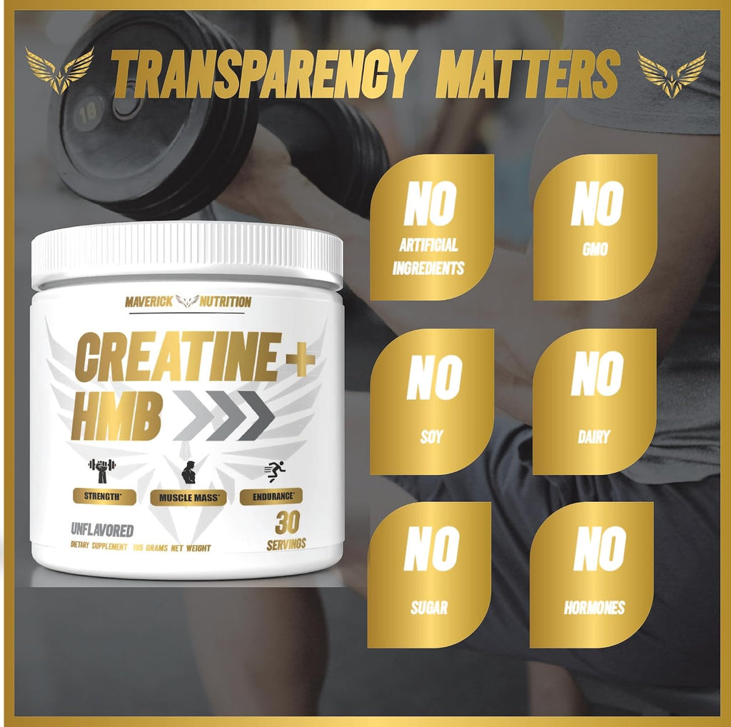 Creatine HMB - HMB Creatine - for Muscle Growth, Increased Strength, Enhanced Energy Output, and Improved Athletic Performance - 30 Servings - Unflavored