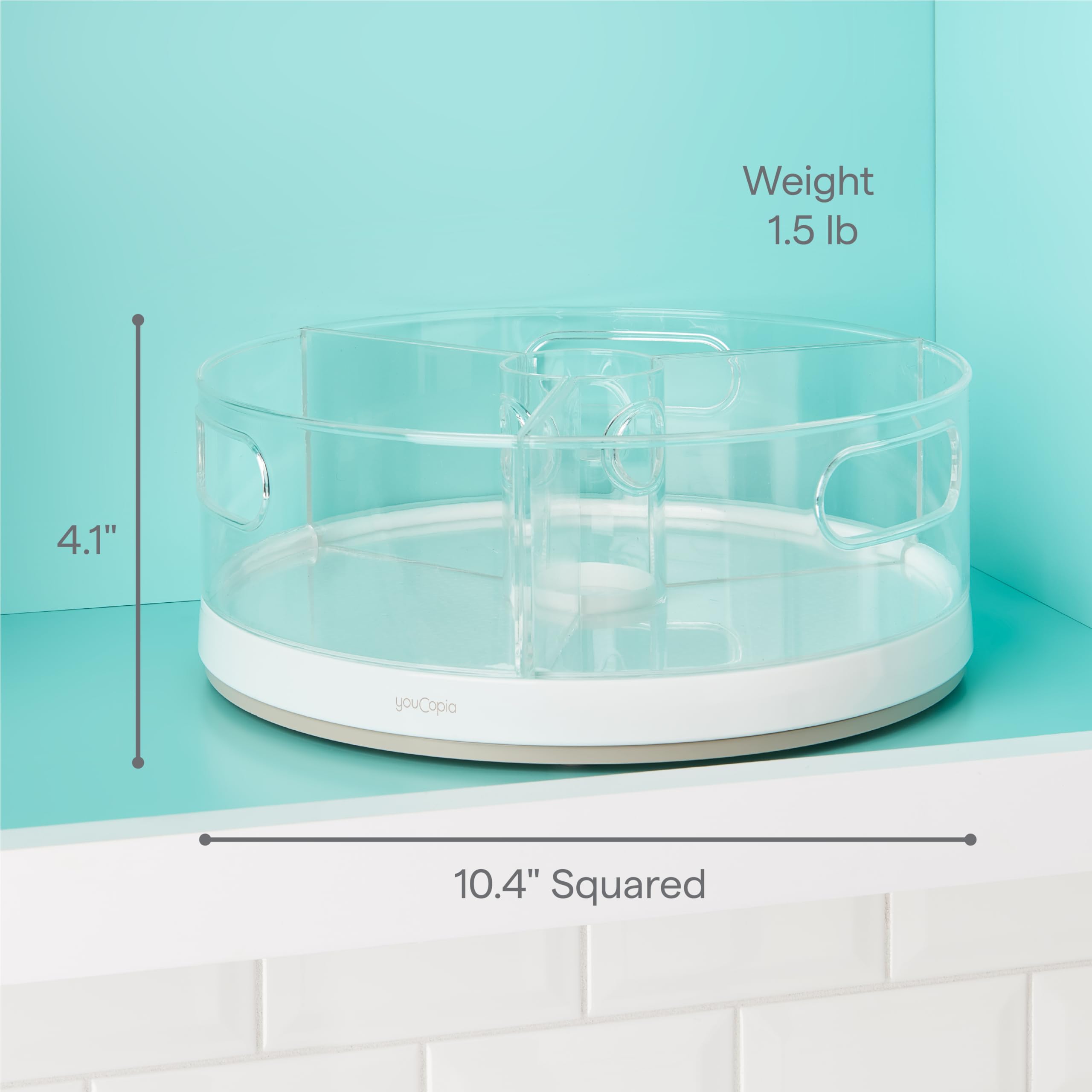 YouCopia Crazy Susan Lazy Susan Organizer, 3 BPA-Free Removable Clear Bins with Handles, Rotating Storage Turntable for Kitchen Cabinet, Pantry and Bathroom Organization