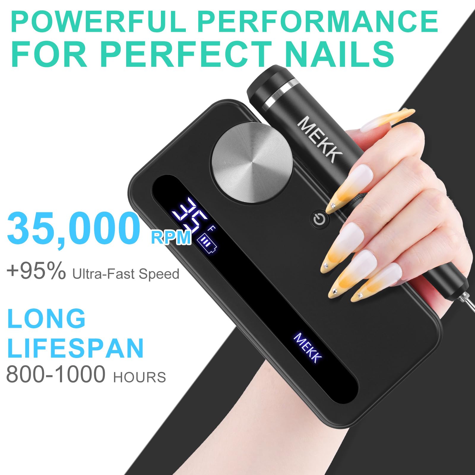 MEKK Nail Drill Kit,35000RPM Electric Nail Drill Professional Electric Nail File with 12PCS Bits,Anti-Shaking Cordless E Filer for Nails with LCD Display,Home & Salon (Orange Blue)