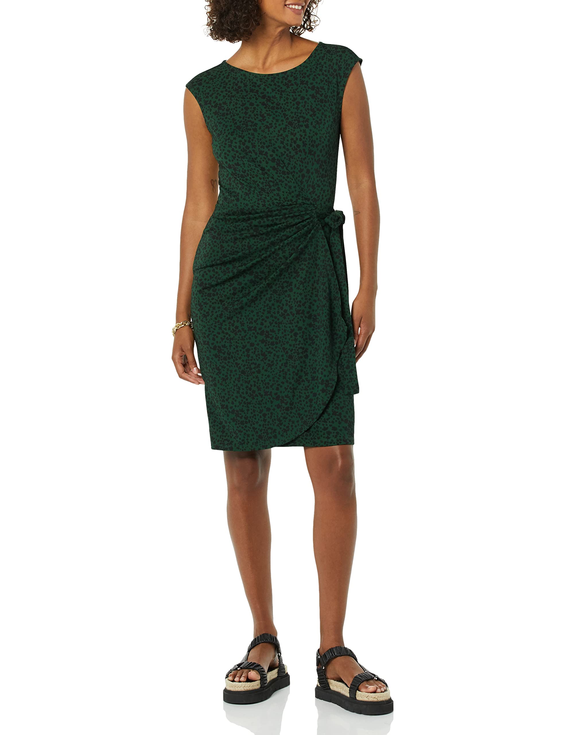 Amazon Essentials Women's Cap Sleeve Boat-Neck Faux Wrap Dress