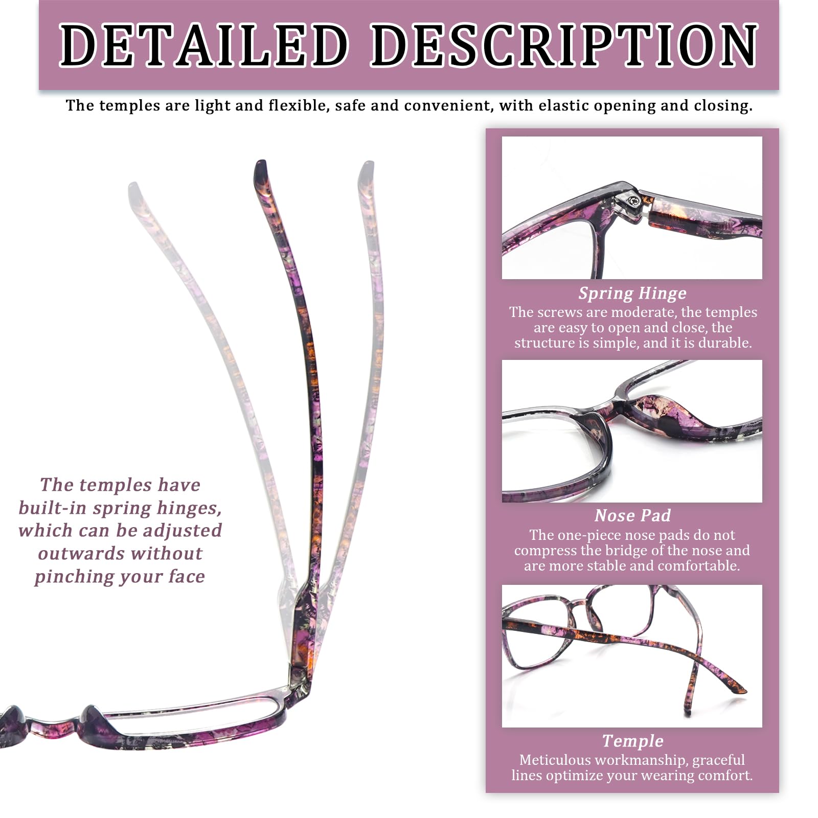 5 Pack Reading Glasses Blue Light Blocking for Women,Computer Readers with Spring Hinge
