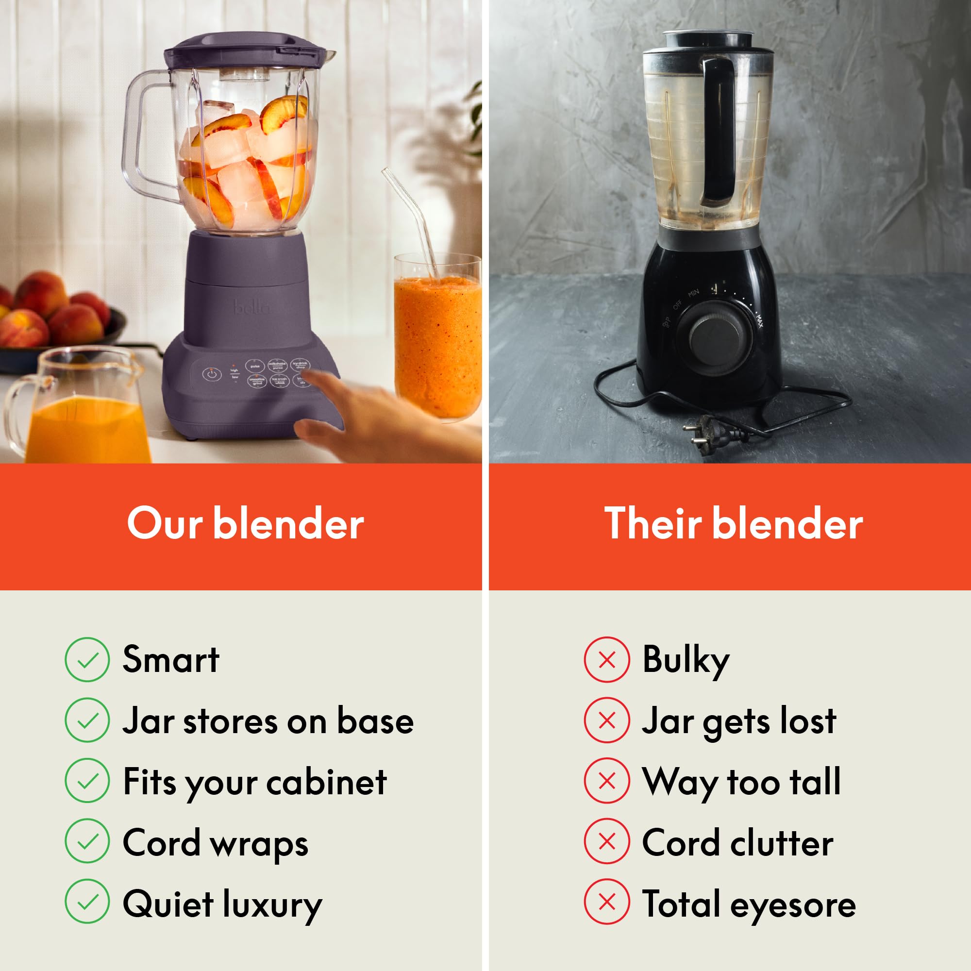 bella 10 Speed Countertop Blender, Juicer & Smoothie Maker, Fits-anywhere™ Kitchenware, Slim Flip & Store Design, Dishwasher Safe 48oz Capacity Pitcher & Lid, Stainless Steel Blade, 450 Watt, Blossom