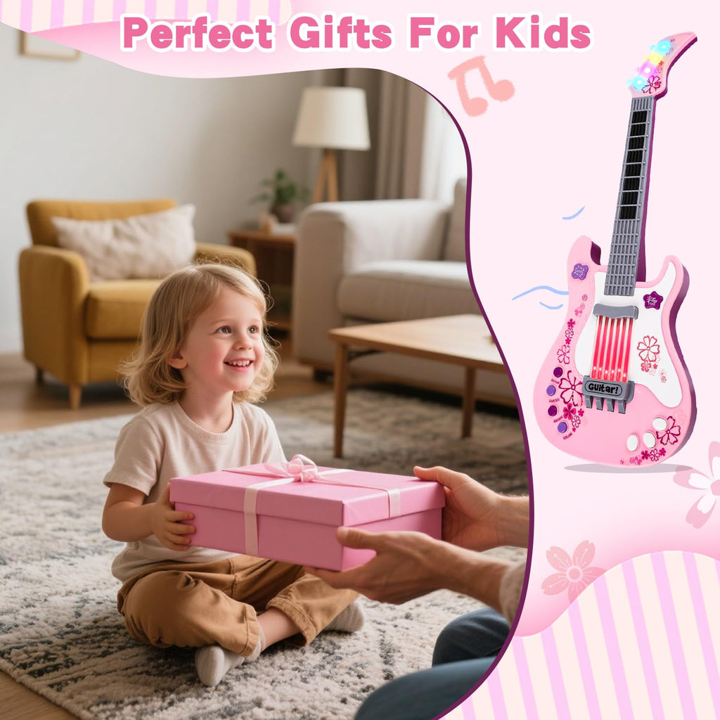 M SANMERSEN Kids Electric Toy Music Pink Guitars for Girl, with Strap for Kid, Toddler Musical Instrument Toys for 3 4 5 Year Old Girls Gifts