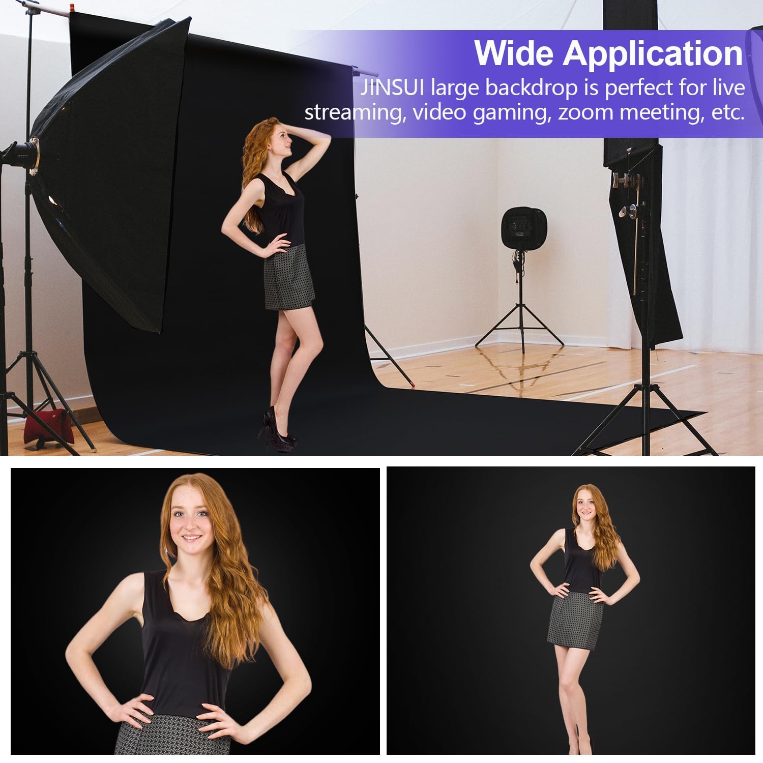 Black Backdrop 10x10ft, Photo Backdrop Curtain for Photoshoot, Pure Photographic Studio Backgrounds, Thick Polyester Fabric Photography Black Screen for Party Portraits Video Recording (Backdrop Only)