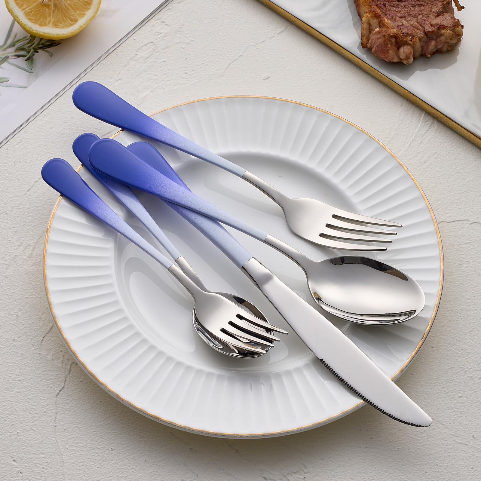 20-Pieces Blac and Pink Silverware Sets for 4,Pink Handle Stainless Steel Cutlery Set, Include Forks Spoons and Knives Set, Dishwasher Safe Utensil Sets for Home Restaurant