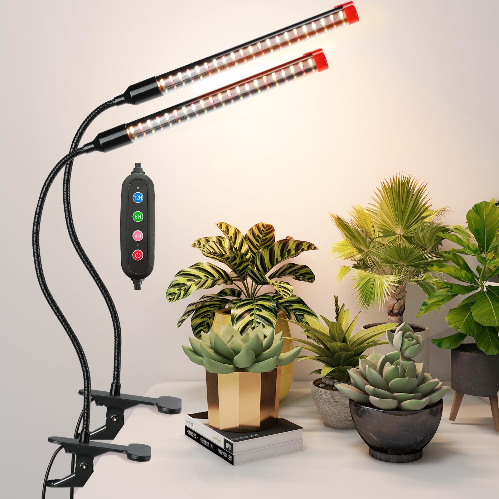 2Pack Small Clip Grow Lights for Indoor Plants, Bonsai, Mini Full Spectrum Pot Plant Grow Light, 4/8/12/16/20H Timer, 9 Watt Power Draw, NO Need Adapter