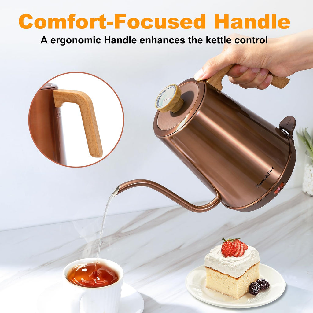 Nueve&Five Gooseneck Electric Kettle with Thermometer， Black Electric Kettle 1L with Auto Shut-Off，1000W Hot Water Kettle of Stainless Steel， Pour Over Kettle for Coffee & Tea