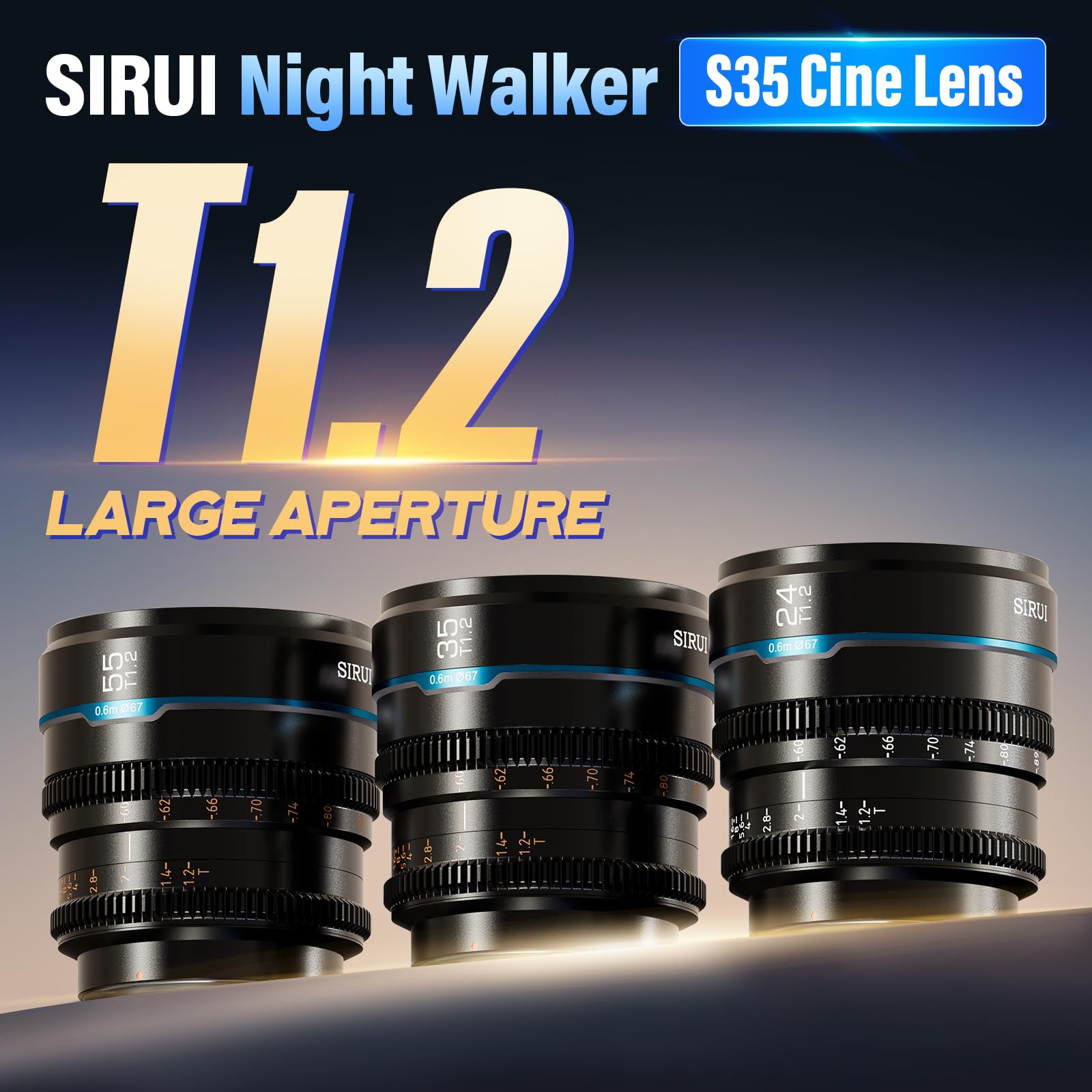 SIRUI Night Walker T1.2 Cine Lens Set, 16mm, 24mm, 35mm, 55mm, 75mm Large Aperture Manual Focus Lens (M4/3 Mount, Black)