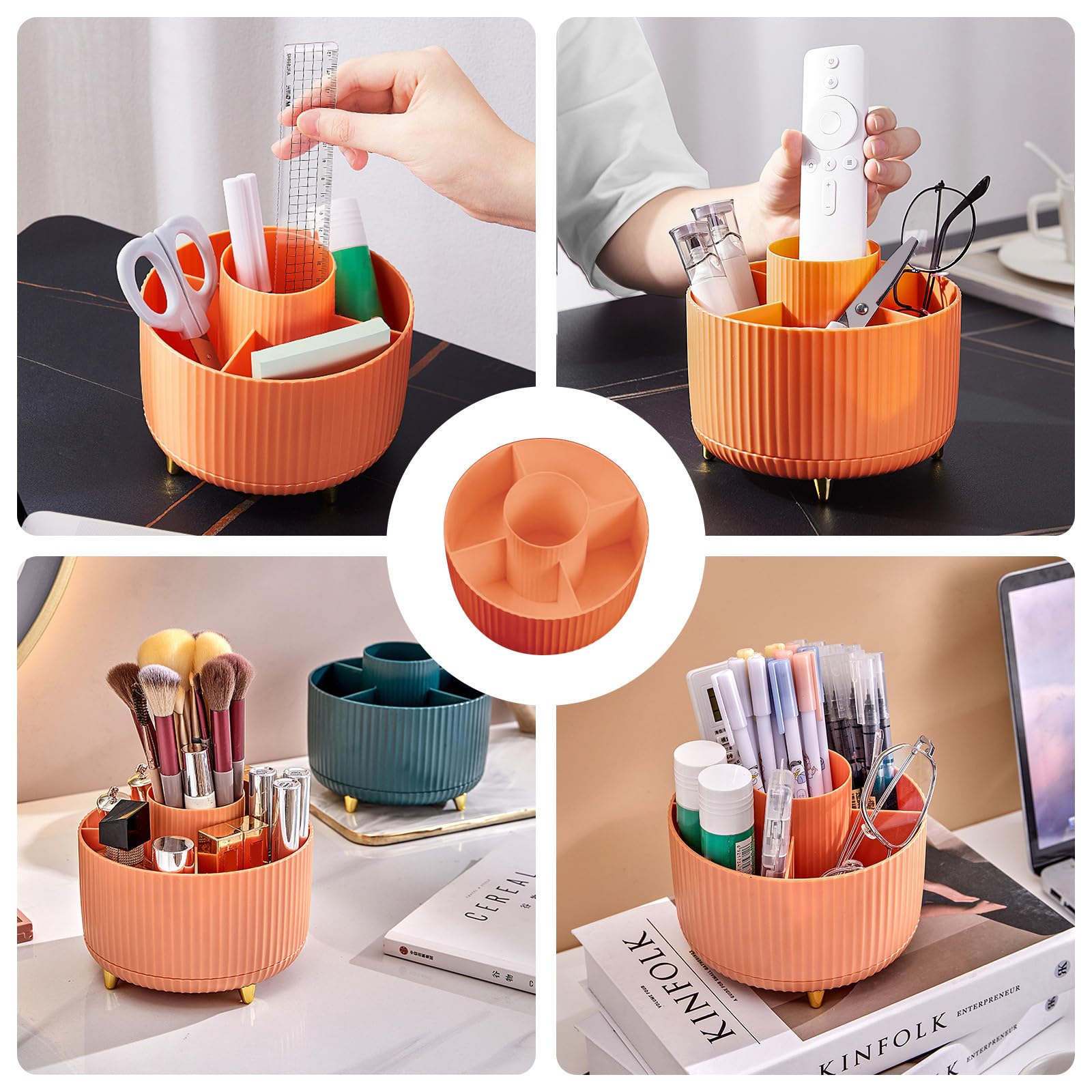 Makeup Brush Holder Organizer,360° Rotating Makeup Brush Organizer,5 Slot Make up Brushes Cup for Cosmetics, Nail Polish, Art Supply, Bathroom Vanity Desktop Organizer - Black