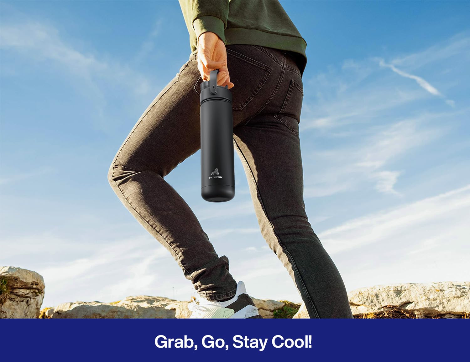 POWCAN 26 oz Insulated Water Bottle with 2-in-1 Straw and Spout Lid, Keep Cold 24H, Leak-Proof, Fits in Car Cup Holder, Stainless Steel Water Bottle for Sports, Travel, Gym, Gift, and School (Ace)