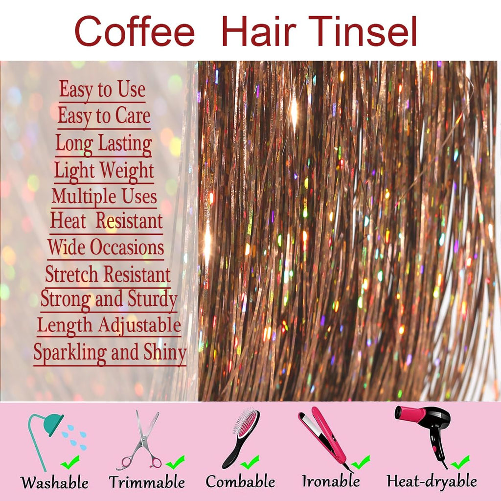 Celinebella Bubblegum Pink Hair Tinsel, 48" 1250 Strands Bright Shimmer | Vibrant hot pink bubblegum tone, youthful energetic, heat resistant, great for prom concerts birthday parties events