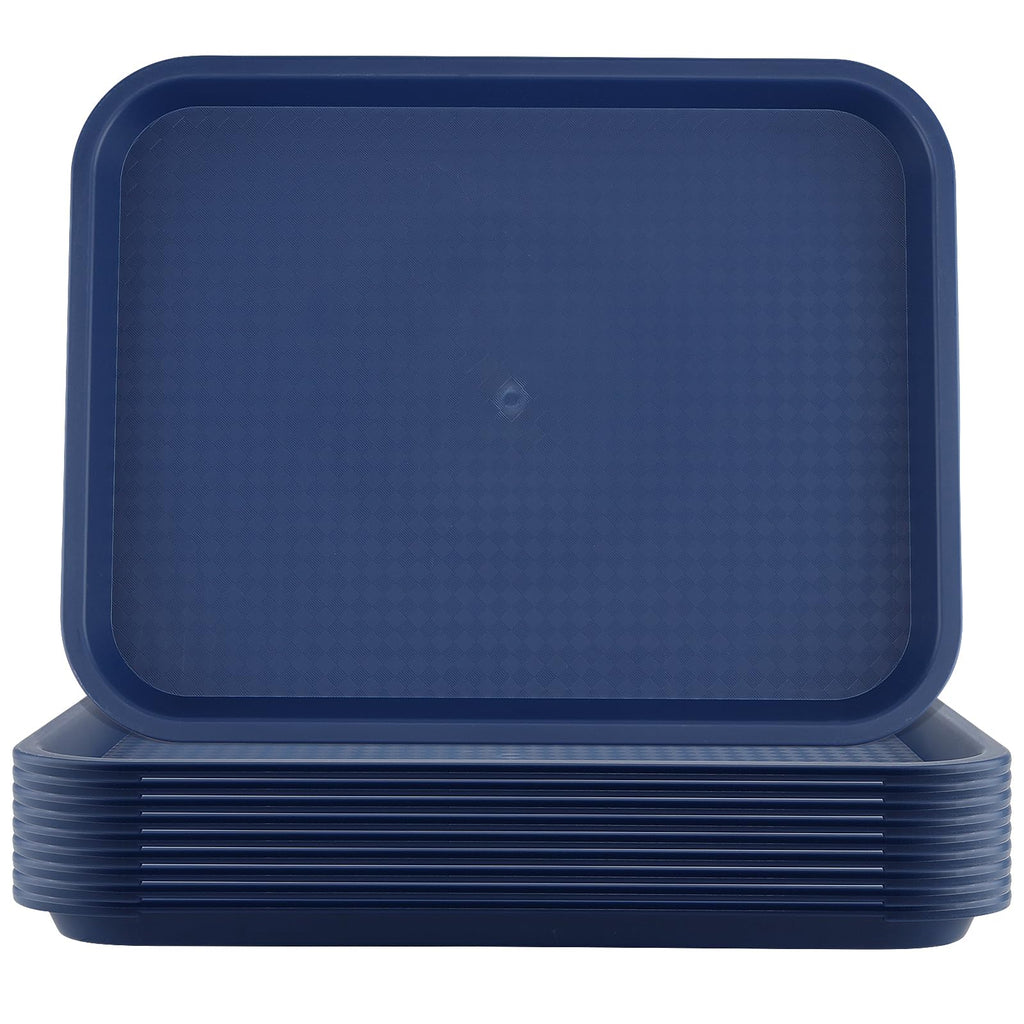 ZOENHOU 6 Pack 14 x 10 Inch Fast Food Tray, Rectangular Cafeteria Serving Trays, Plastic Trays for Food, Black