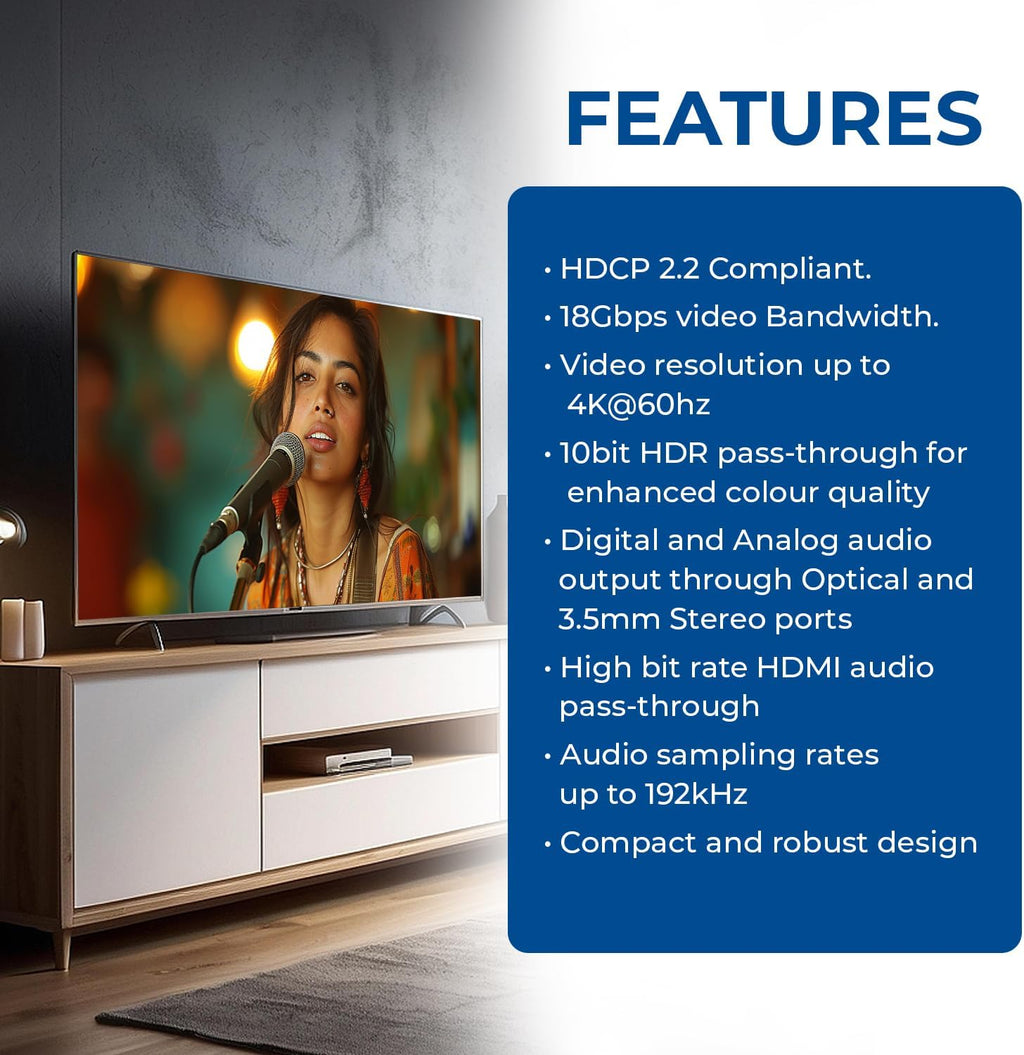 OREI 4K 60Hz 18G HDMI 2.0 Audio Converter Extractor - SPDIF + 3.5mm Output - HDCP 2.2 - Dolby Digital/DTS Passthrough CEC, HDR, Dolby Vision, HDR10 Support (HDA-912)