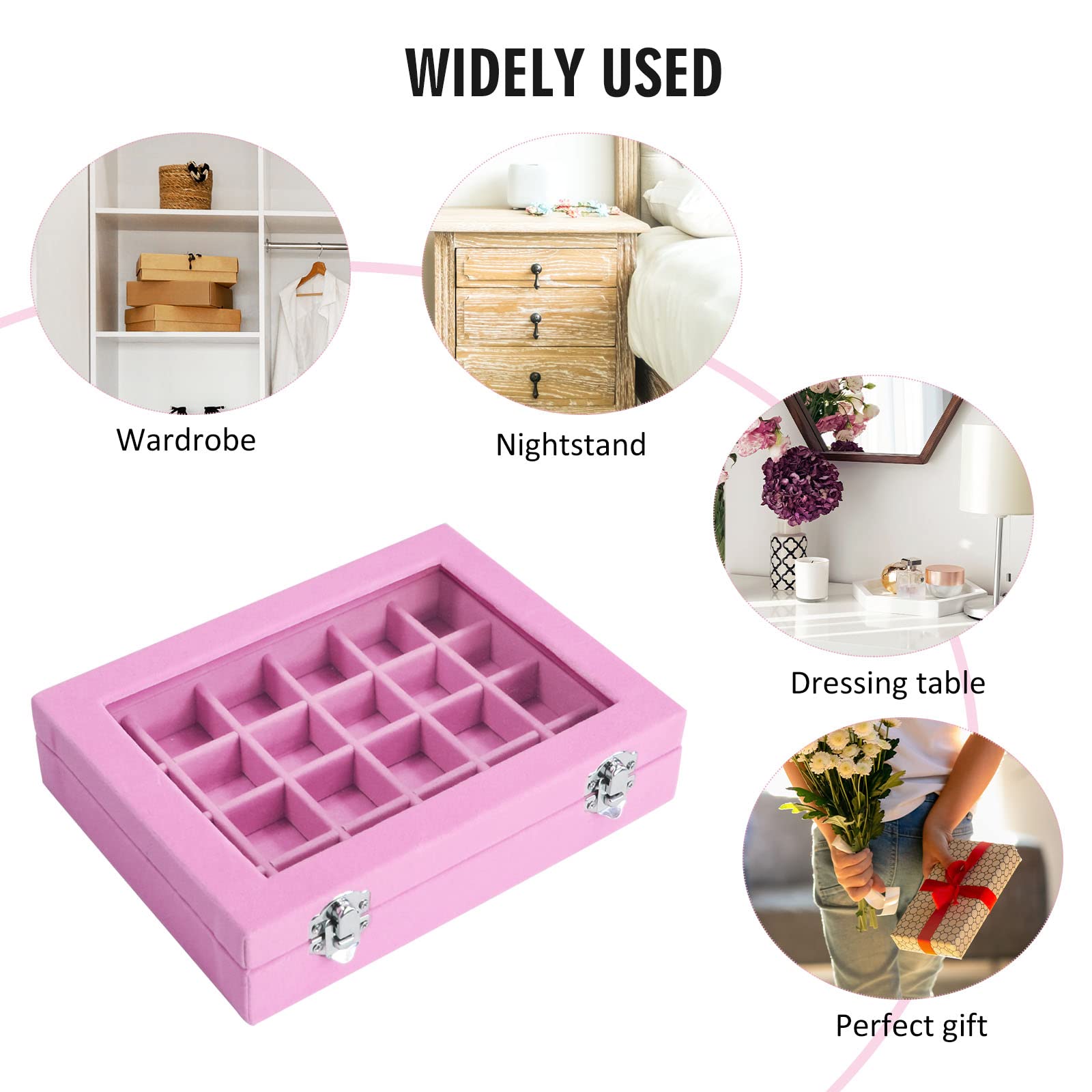 Vicoter Velvet Jewelry Box 24 Grid Jewelry Ring Display Organiser Box Tray Holder Earrings Storage Case for Girls Wife Mom Women (Beige)