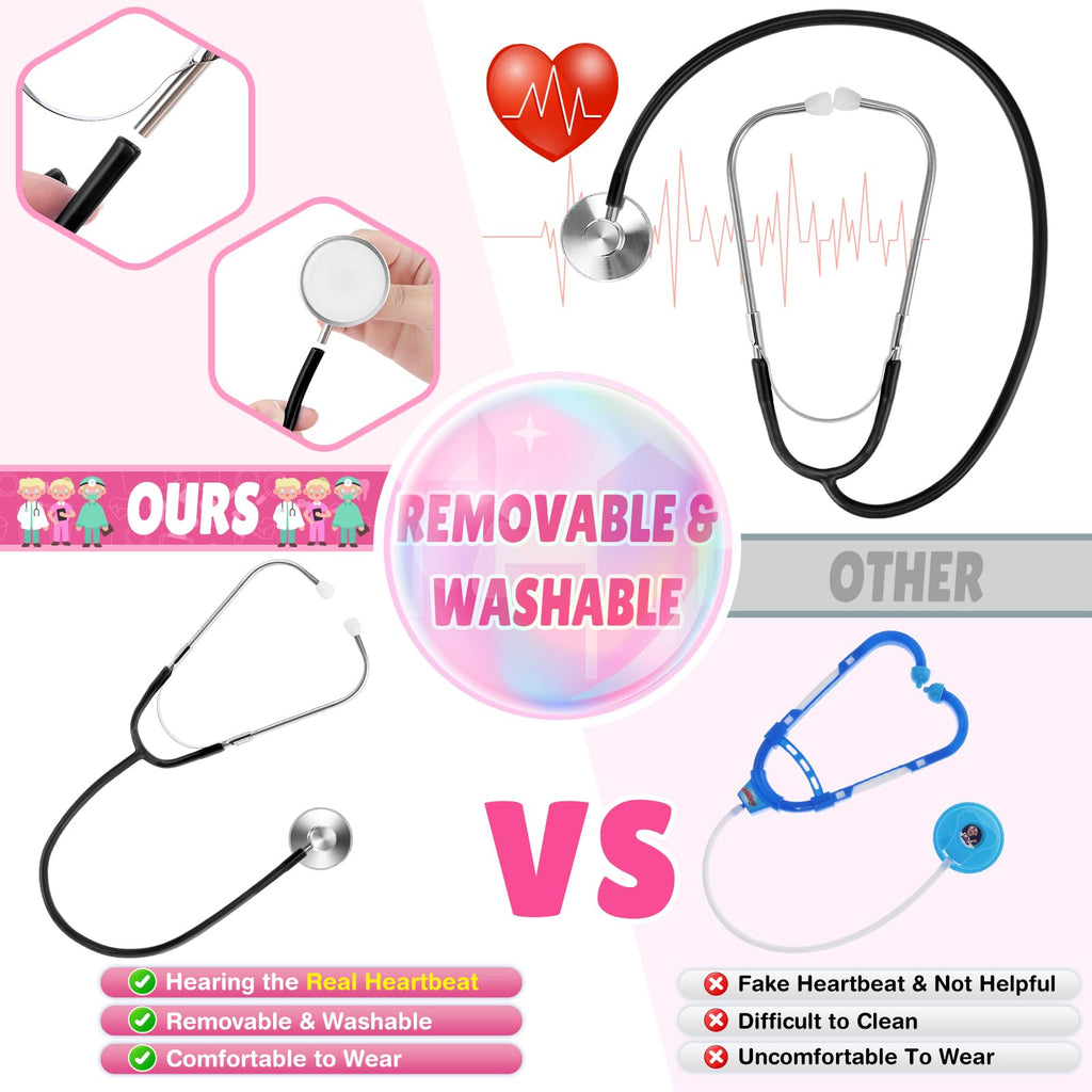 YADIYA Doctor Costume for Kids Scrubs Real Stethoscope Lab Coat Halloween Costumes Career Day Costume For Kids Girls 3-12