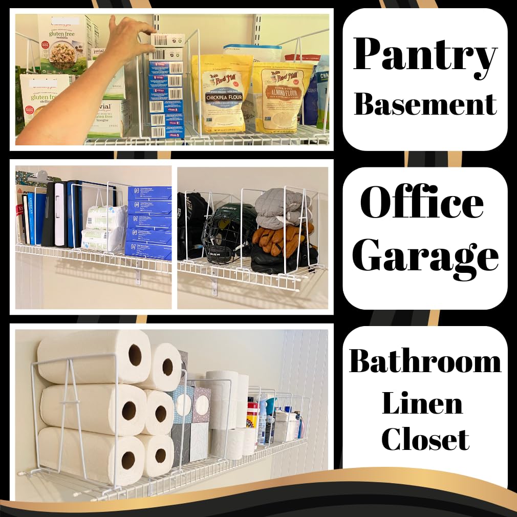 Evelots Wire Shelf Dividers - Extra Closet Organization and Storage for Home or Office -4 Pack- New Removable Hooks - Tall Shelf Separators - Easy to Clip -No Tool- Sturdy Coated Steel - 12 Inch Tall
