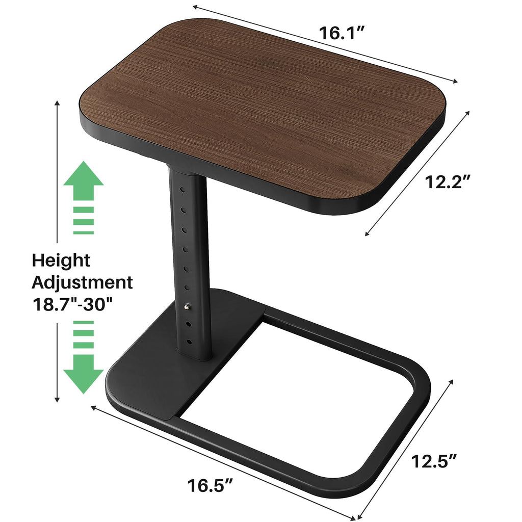 Kitstorack TV Tray Table, Adjustable Height & Rounded Metal Corners, Snack Table for Couch, Sofa, Bed, Chair, Living Room, C Shaped End Side Table for Eating, Dinner or Laptop, Small Spaces, Black