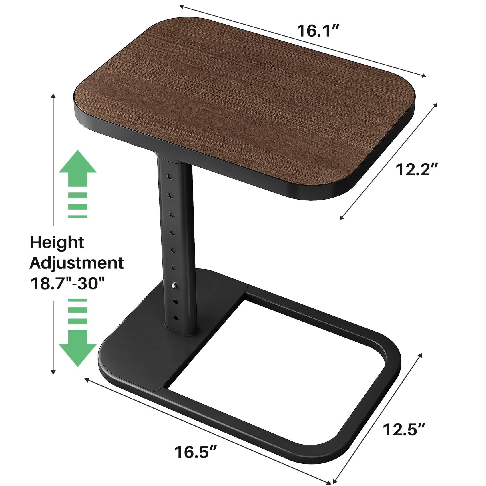 Kitstorack TV Tray Table, Adjustable Height & Rounded Metal Corners, Snack Table for Couch, Sofa, Bed, Chair, Living Room, C Shaped End Side Table for Eating, Dinner or Laptop, Small Spaces, Black