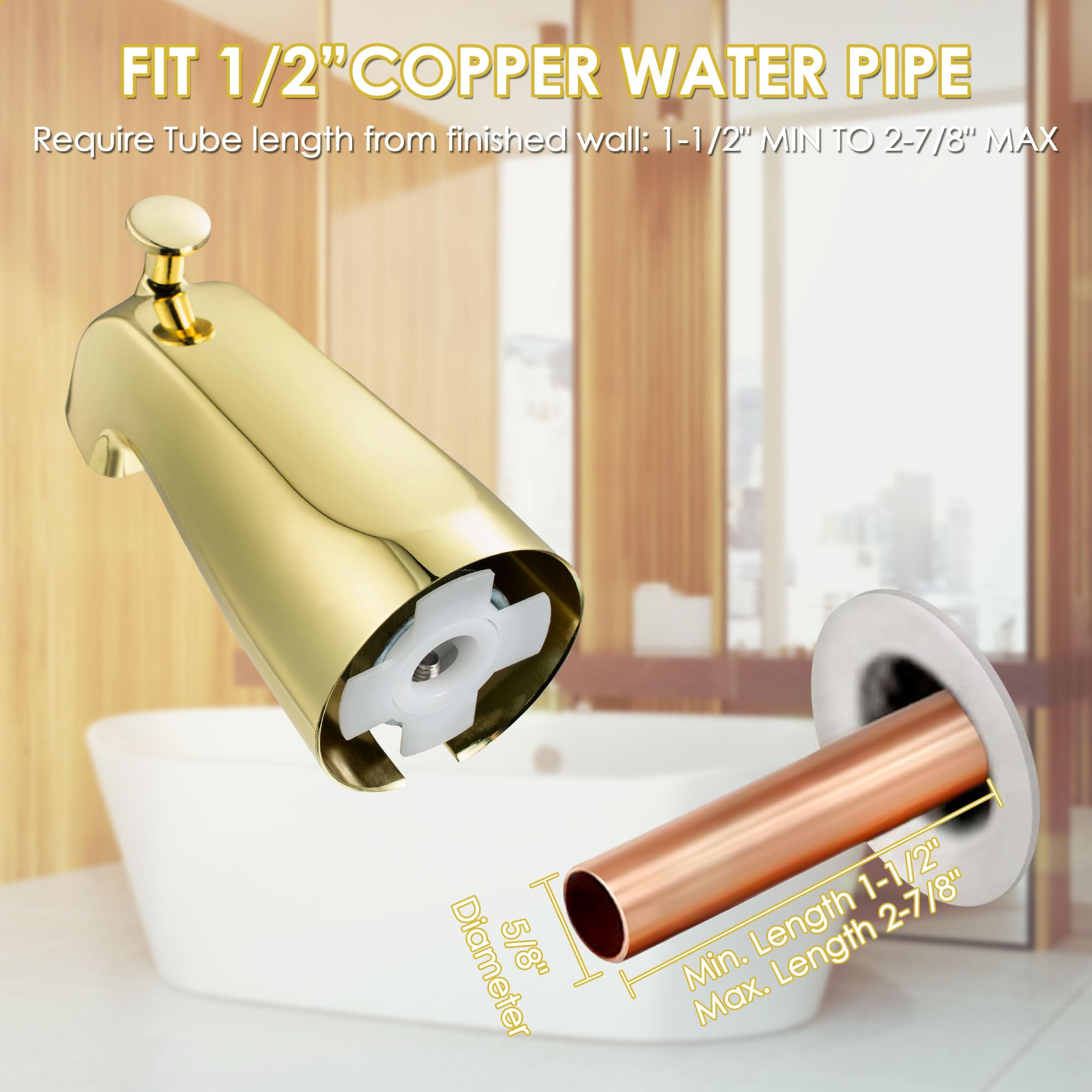 Enhon Slip on Tub Spout with Diverter, Compatible with American Standard 8888026.002 Tub Spout, Bathroom Bathtub Faucet, Fits 1/2 Copper Water Tube(5/8 Dia), 5/32 Hex Wrench(Brushed Nickel,1)